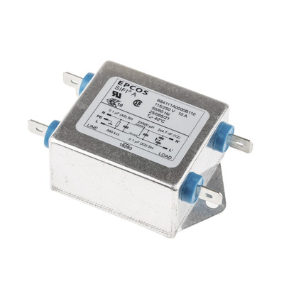 EPCOS B84111A Series 10A 250 V ac 60Hz Flange Mount RFI Filter, with Tab Terminals, Single Phase