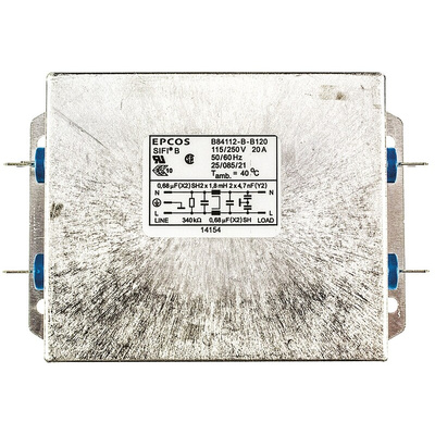 EPCOS, B84112B 20A 250 V ac/dc 50 → 60Hz, Chassis Mount EMC Filter, Tab, Single Phase