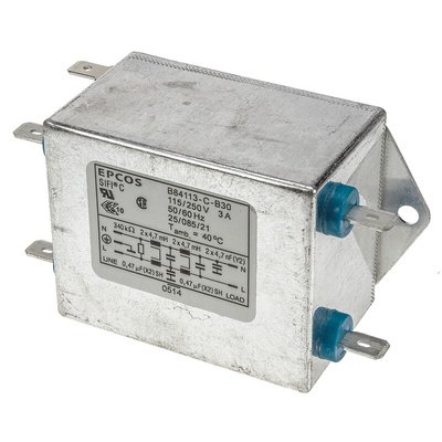 EPCOS, B84113C 3A 250 V ac 50 → 60Hz, Chassis Mount EMC Filter, Tab, Single Phase