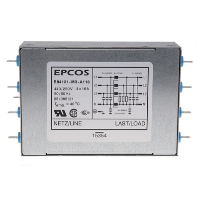 EPCOS, B84131 16A 250/440 V ac 50 → 60Hz, Flange Mount EMC Filter, Screw 3 Phase