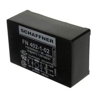 Schaffner, FN402 1A 250 V ac 400Hz, PCB Mount EMI Filter, Pin, Single Phase
