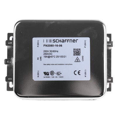 Schaffner, FN2080 16A 250 V ac/dc 400Hz, Chassis Mount EMI Filter, Fast-On, Single Phase