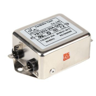 RS PRO 20A 115/250 V ac 50/60Hz, Chassis Mount EMI Filter, Fast-On, Single Phase