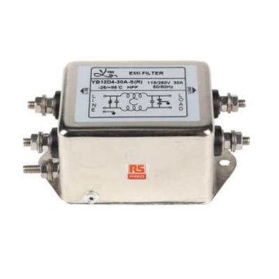 RS PRO 30A 250 V ac, Chassis Mount Power Line Filter, Stud 2 Phase