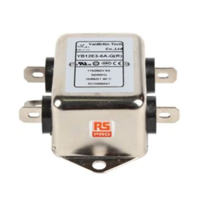 RS PRO 6A 115/250 V ac 50/60Hz, Chassis Mount Power Line Filter, Fast-On, Single Phase