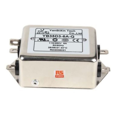 RS PRO 6A 115/250 V ac 50/60Hz, Chassis Mount Power Line Filter, Fast-On, Single Phase