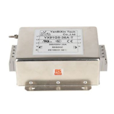 RS PRO 36A 300/520 V ac 50/60Hz, Chassis Mount Power Line Filter, Terminal Block 3 Phase