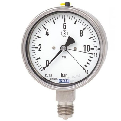 WIKA G 1/2 Analogue Pressure Gauge 1bar Bottom Entry, 48665236, 0bar min.