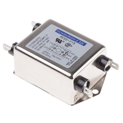 RS PRO 15A 250 V ac/dc 50/60Hz, Chassis Mount RFI Filter, Fast-On, Single Phase