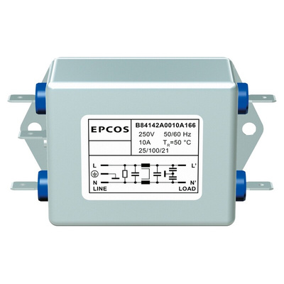 EPCOS, B84142-A 20A 250 V ac/dc 60Hz, Flange Mount EMC Filter, Screw, Single Phase