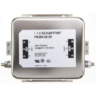 Schaffner, FN350 20A 250 V ac 400Hz, Chassis Mount EMC Filter, Terminal Block, Single Phase