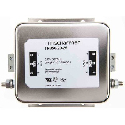 Schaffner, FN350 20A 250 V ac 400Hz, Chassis Mount EMC Filter, Terminal Block, Single Phase