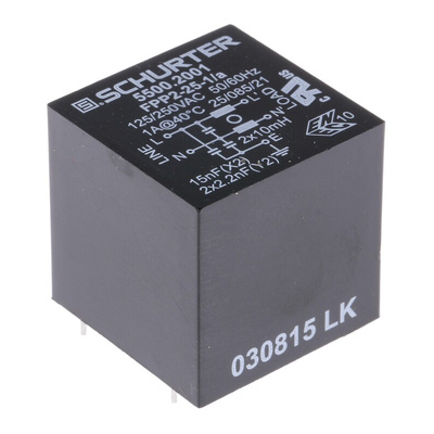 Schurter, FPP2 1A 250 V ac 60Hz, Through Hole RFI Filter, Pin, Single Phase
