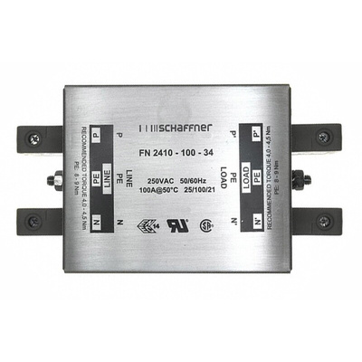 Schaffner, FN2410 100A 250 V ac 400Hz, Chassis Mount EMC Filter, Terminal Block, Single Phase