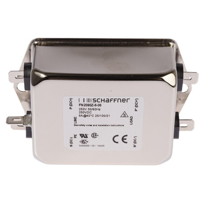 Schaffner, FN2090 6A 250 V ac/dc 0 → 400Hz, Chassis Mount EMI Filter, Fast-On, Single Phase