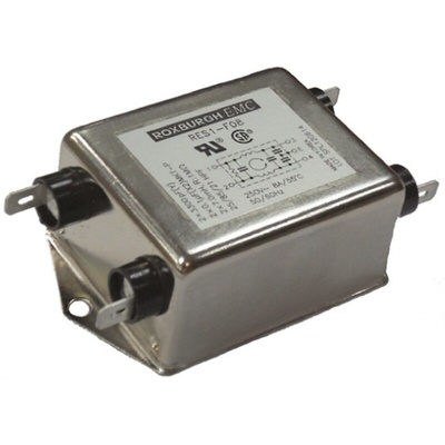 Roxburgh EMC, RES1 15A 250 V ac/dc 50 and 60Hz, Chassis Mount RFI Filter, Tab, Single Phase