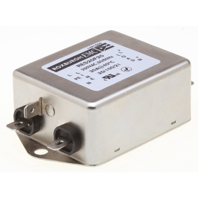 Roxburgh EMC, RES20 20A 250 V ac DC → 400Hz, Chassis Mount RFI Filter, Fast-On, Single Phase