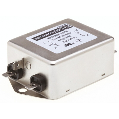 Roxburgh EMC, RES90 6A 250 V ac DC → 60Hz, Chassis Mount RFI Filter, Fast-On, Single Phase