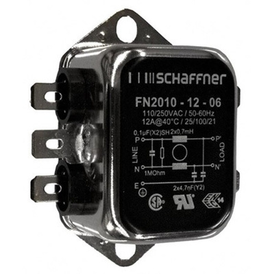 Schaffner, FN2010 12A 250 V ac/dc 0 → 400Hz, Chassis Mount EMI Filter, Fast-On, Single Phase