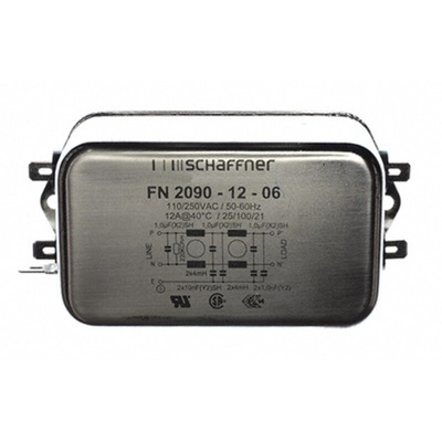 Schaffner, FN2090 12A 250 V ac/dc 0 → 400Hz, Chassis Mount EMI Filter, Fast-On, Single Phase