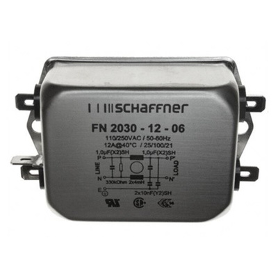 Schaffner, FN2030 12A 250 V ac/dc 400Hz, Chassis Mount EMI Filter, Fast-On, Single Phase