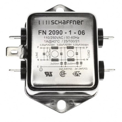 Schaffner, FN2090 1A 250 V ac/dc 0 → 400Hz, Chassis Mount EMI Filter, Fast-On, Single Phase