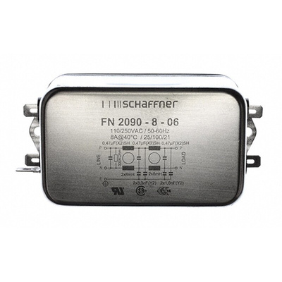 Schaffner, FN2090 8A 250 V ac/dc 0 → 400Hz, Chassis Mount EMI Filter, Fast-On, Single Phase