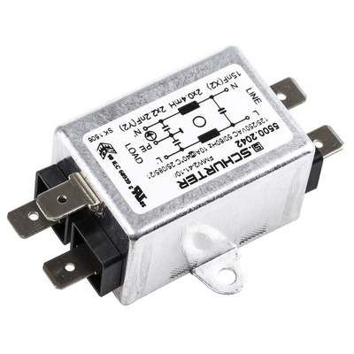 Schurter, FMW2 10A 250 V ac 60Hz, Flange Mount RFI Filter, Solder Tab, Single Phase