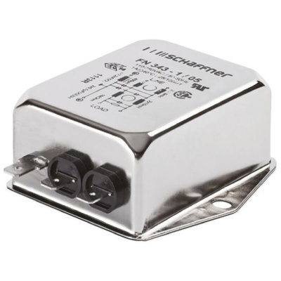 Schaffner FN 343 Series 1A 250 V ac 400Hz Chassis Mount RFI Filter, with Tab Terminals