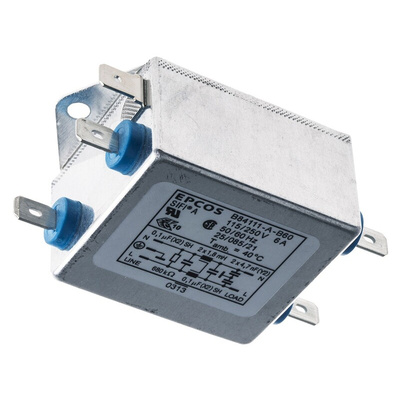 EPCOS B84111A Series 6A 250 V ac 60Hz Flange Mount RFI Filter, with Tab Terminals, Single Phase