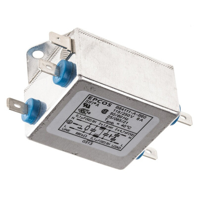 EPCOS B84111A Series 6A 250 V ac 60Hz Flange Mount RFI Filter, with Tab Terminals, Single Phase