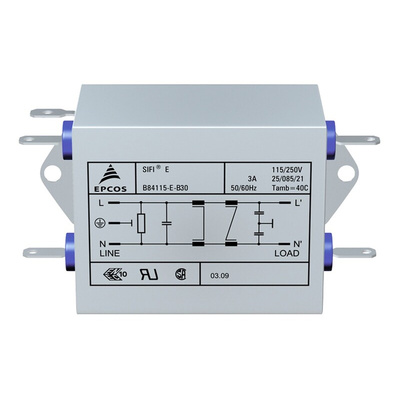 EPCOS, B84115E 10A 250 V ac/dc 60Hz, Flange Mount EMC Filter, Tab, Single Phase