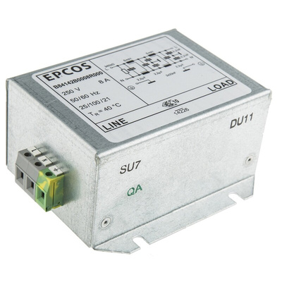 EPCOS, B84142B*R000 8A 250 V ac/dc 60Hz, Screw Mount EMC Filter, Terminal Block, Single Phase