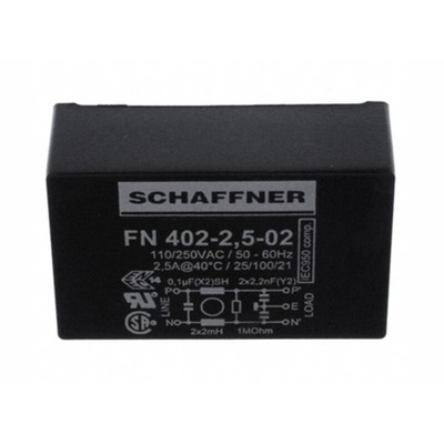 Schaffner, FN402 2.5A 250 V ac 400Hz, PCB Mount EMI Filter, Pin, Single Phase