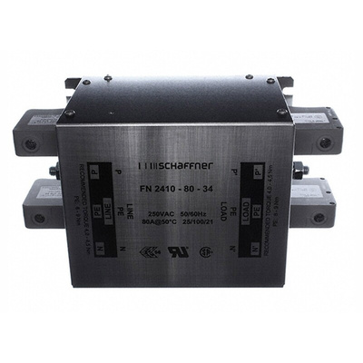 Schaffner, FN2410H 80A 520 V ac 250Hz, Chassis Mount EMC Filter, Terminal Block 2 Phase