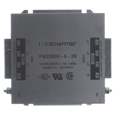 Schaffner, FN3280 8A 520/300 V ac 60Hz, Chassis Mount EMI Filter, Terminal Block 3 Phase