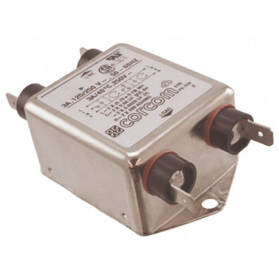 TE Connectivity, Corcom EMC 3A 250 V ac 50/60Hz, Flange Mount RFI Filter, Fast-On, Single Phase