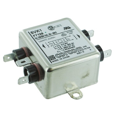 TE Connectivity, Corcom K 5A 250 V ac 50/60Hz, Flange Mount RFI Filter, Fast-On, Single Phase