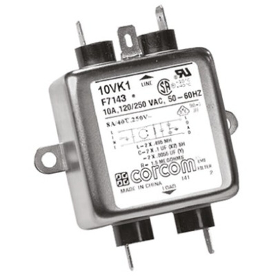 TE Connectivity, Corcom K 10A 250 V ac, Flange Mount RFI Filter, Fast-On, Single Phase