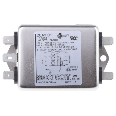 TE Connectivity, Corcom AYO 20A RFI Filter, Spade 3 Phase