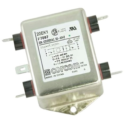 TE Connectivity, Corcom K 20A 250 V ac 50/60Hz, Flange Mount RFI Filter, Fast-On, Single Phase