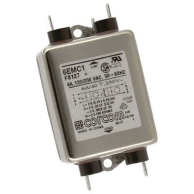 TE Connectivity, Corcom EMC 6A 250 V ac 50/60Hz, Flange Mount RFI Filter, Fast-On, Single Phase