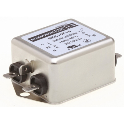 Roxburgh EMC, RES10 16A 250 V ac DC → 400Hz, Chassis Mount RFI Filter, Fast-On, Single Phase