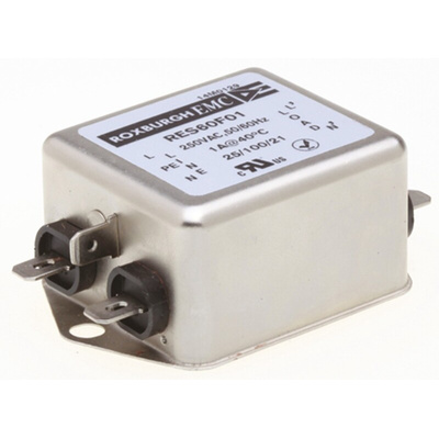 Roxburgh EMC, RES60 1A 250 V ac DC → 400Hz, Chassis Mount RFI Filter, Fast-On, Single Phase