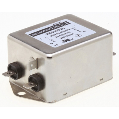 Roxburgh EMC, RES30 20A 250 V ac DC → 400Hz, Chassis Mount RFI Filter, Fast-On, Single Phase