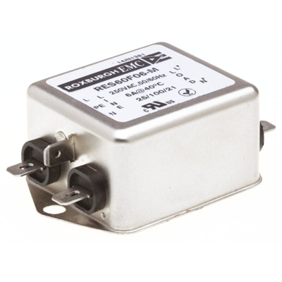 Roxburgh EMC, RES60 6A 250 V ac DC → 400Hz, Chassis Mount RFI Filter, Fast-On, Single Phase