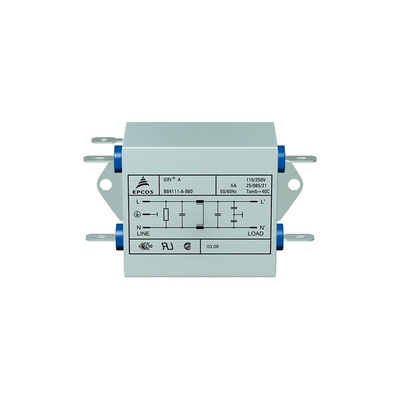 EPCOS, B84111A 6A 250 V ac/dc 50/60Hz EMC Filter, Tab, Single Phase