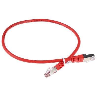 RS PRO Cat6 Male RJ45 to Male RJ45 Ethernet Cable, S/FTP, Red PVC Sheath, 0.5m