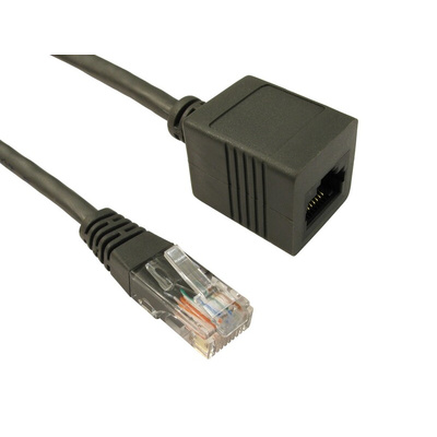 RS PRO Cat5e Straight Male RJ45 to Straight Female RJ45 Ethernet Cable, UTP, Grey PVC Sheath, 2m