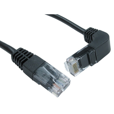 RS PRO Cat5e Straight Male RJ45 to Right Angle Male RJ45 Ethernet Cable, UTP, Black PVC Sheath, 500mm